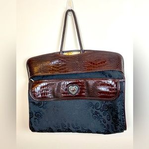Brighton Brown Croc Leather Black Jacquard Trifold Travel Garment Bag